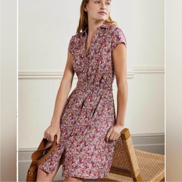 NWOT Boden Short Sleeve Tie Shirt Button Up Dress 4 Knee Length - Picture 2 of 10